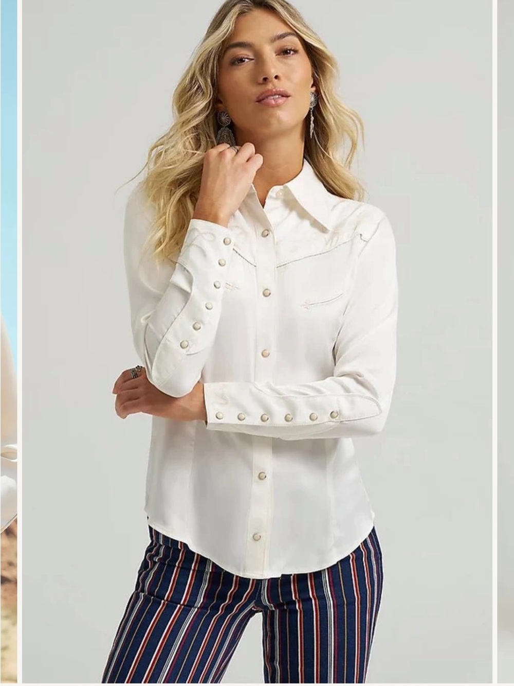 Wrangler Wilson White Satin Western Snap-Front Blouse 🤠